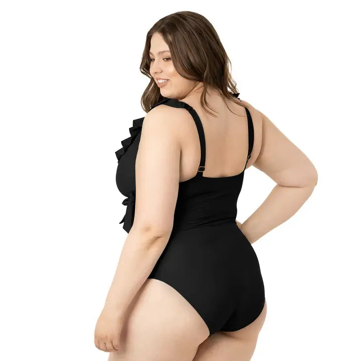 Black Nursing & Maternity One Piece Wrap Swimsuit