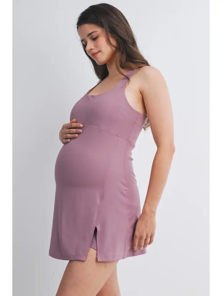 Racerback Active Maternity Mini Dress with Inner Shorts
