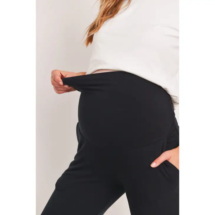 Black- French Terry Straight Leg Maternity Yoga Pants