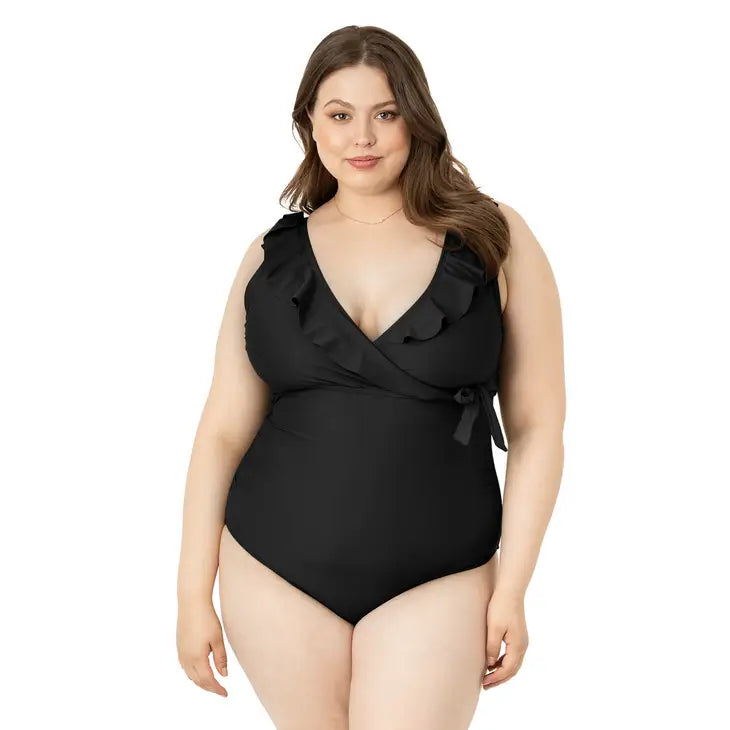 Black Nursing & Maternity One Piece Wrap Swimsuit