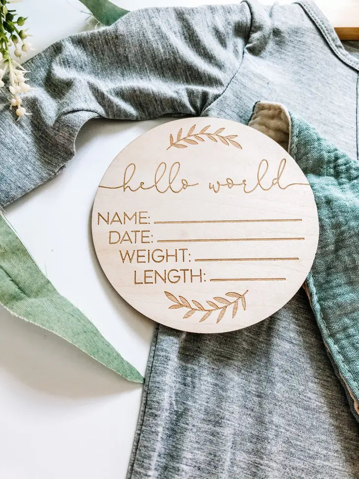 Birth Announcement Wood Disc - Vine